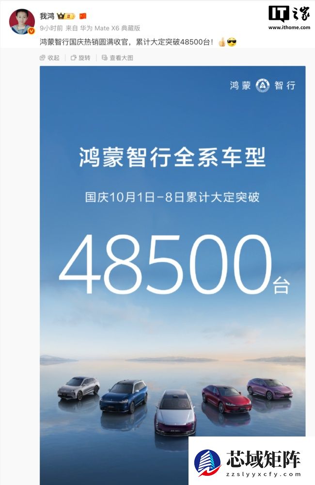 2025 国庆假期收官，鸿蒙智行全系车型 10 月 1 日-8 日大定突破 48500 台