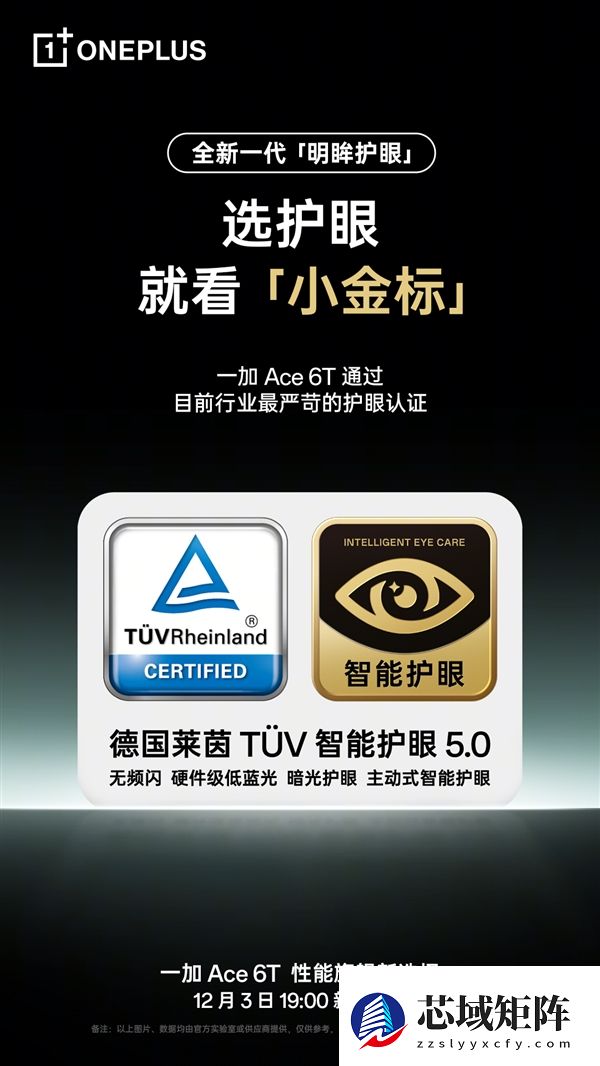 一加Ace 6T支持全新明眸护眼：通过了最严苛的护眼小金标认证