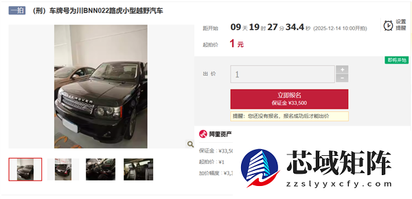 一路虎揽胜上架司法拍卖平台 起拍价1元