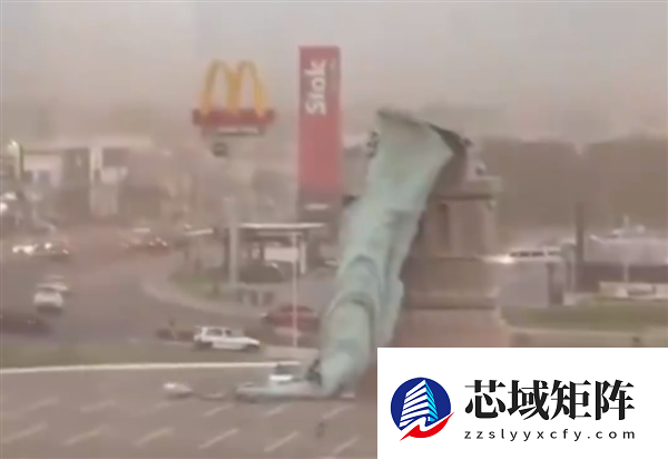巴西复制版自由女神像被狂风吹倒 险些砸中一辆车
