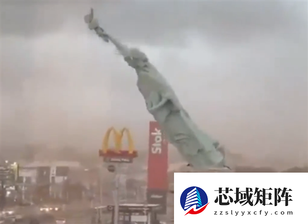 巴西复制版自由女神像被狂风吹倒 险些砸中一辆车