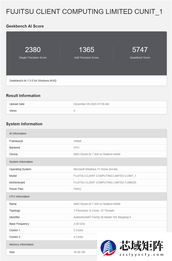 AMD下代锐龙AI 7 445 APU首次现身！2+4核心配置