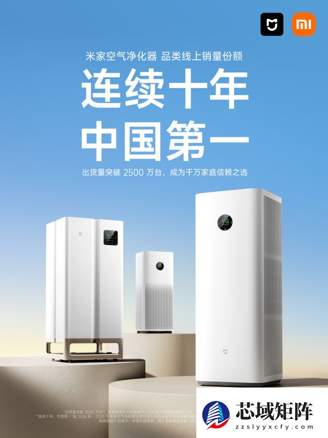 小米米家空气净化器连续十年中国线上销量第一，出货量突破 2500 万台