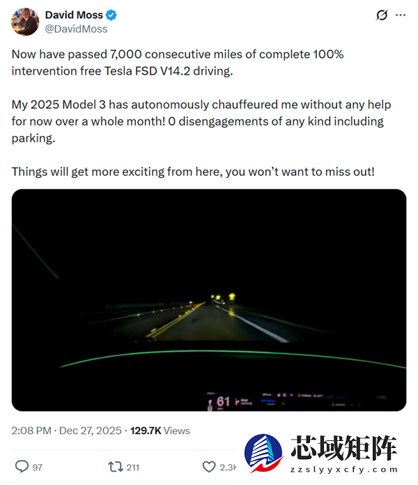 真自动驾驶!海外一特斯拉车主使用FSD连开7000英里 全程无接管