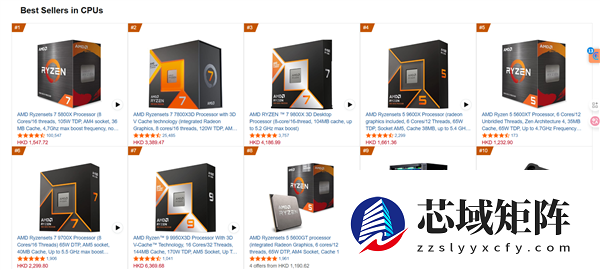 AM4老兵不死：锐龙7 5800X登上销量榜首！前十有4款是AM4