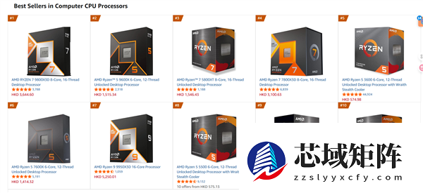 AM4老兵不死：锐龙7 5800X登上销量榜首！前十有4款是AM4