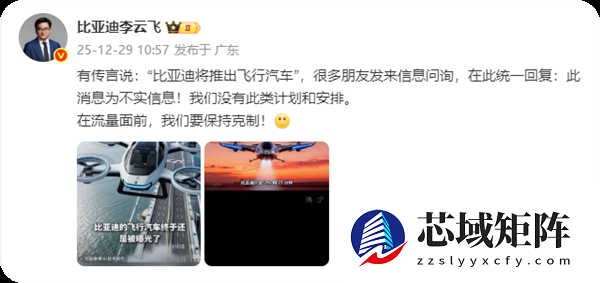 比亚迪辟谣将推出飞行汽车：不实信息 在流量面前 要保持克制