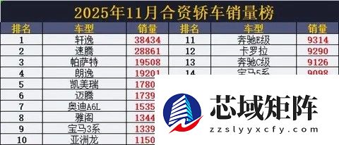 2025年11月合资轿车销量榜：轩逸领跑，燃油车市格局固化