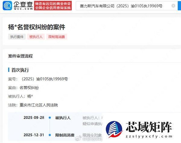 赛力斯维权胜诉 博主判赔3万元拒不执行被限高