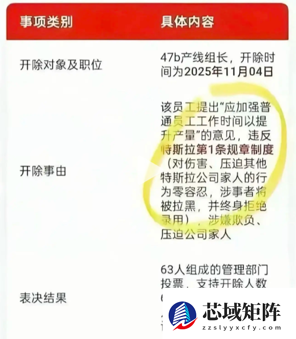 网传特斯拉产线组长因提倡加班提升产能 结果被全票表决开除