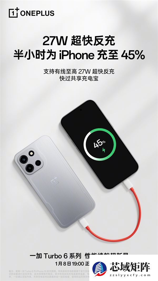 一加Turbo 6搭载9000mAh巨量电池：支持27W反冲！半小时充iPhone 45%