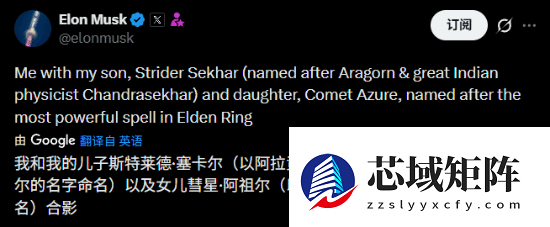 马斯克和女高管生双胞胎 起名灵感是《艾尔登法环》《指环王》