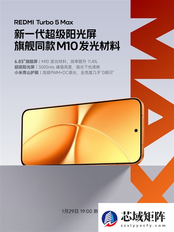 REDMI Turbo 5 Max搭载新一代超级阳光屏：6.83英寸、3500nits亮度
