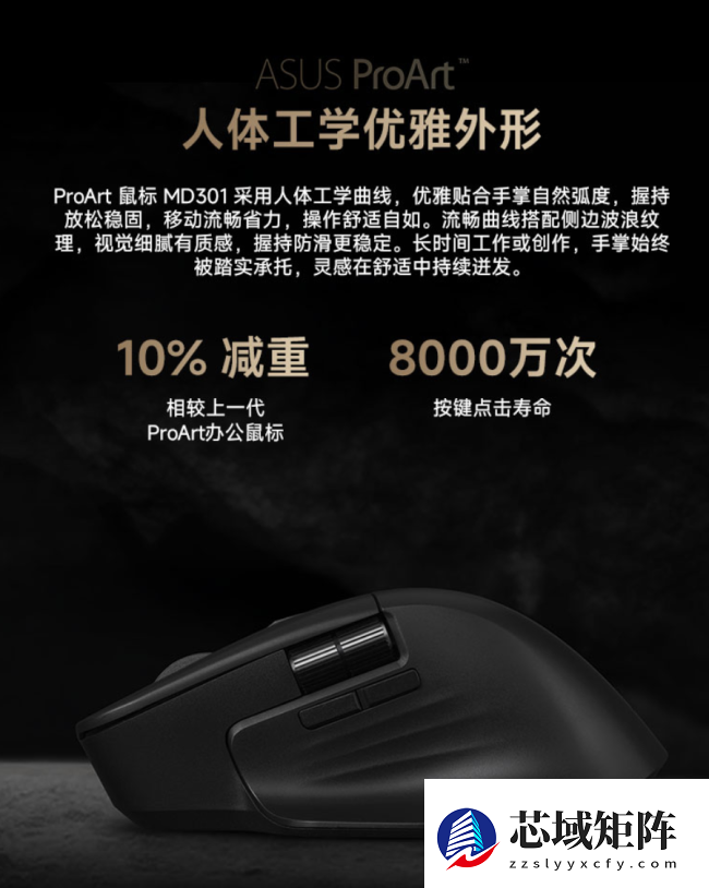 华硕创意国度 ProArt MD301 办公鼠标发售：即插式微动仓、180 天续航，599 元