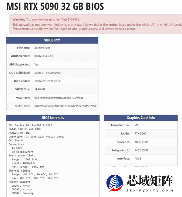 唯一1000W显卡BIOS！微星RTX 5090闪电BIOS流出：非微星卡也能用