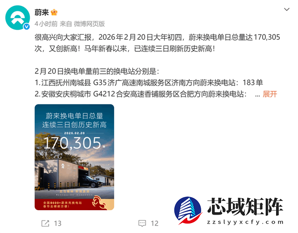 补能和加油一样快！蔚来单日换电超17万次 连续三日刷新历史新高