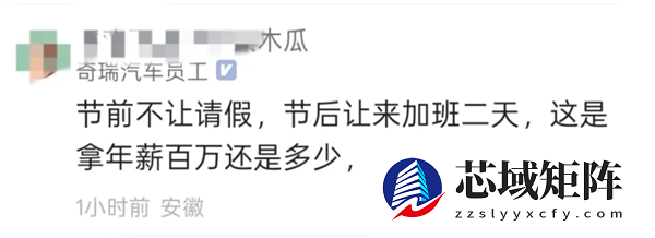 奇瑞员工吐槽春节请假难：外省仅1天假、本省直接禁请