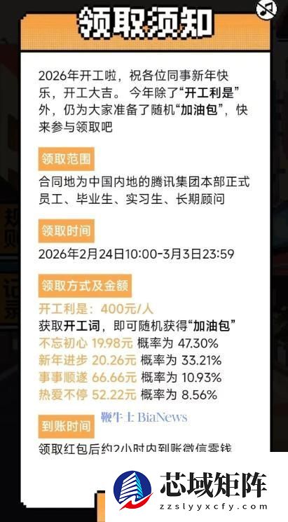 你今天领红包没 多少钱！腾讯发开工红包 每人400元：还有随机加油包