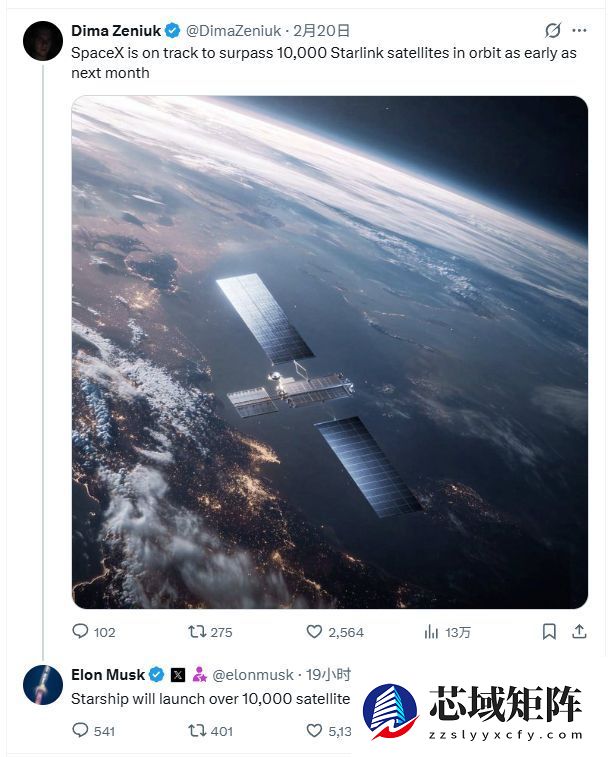 马斯克“放卫星”：星舰每年将发射超过10000颗卫星